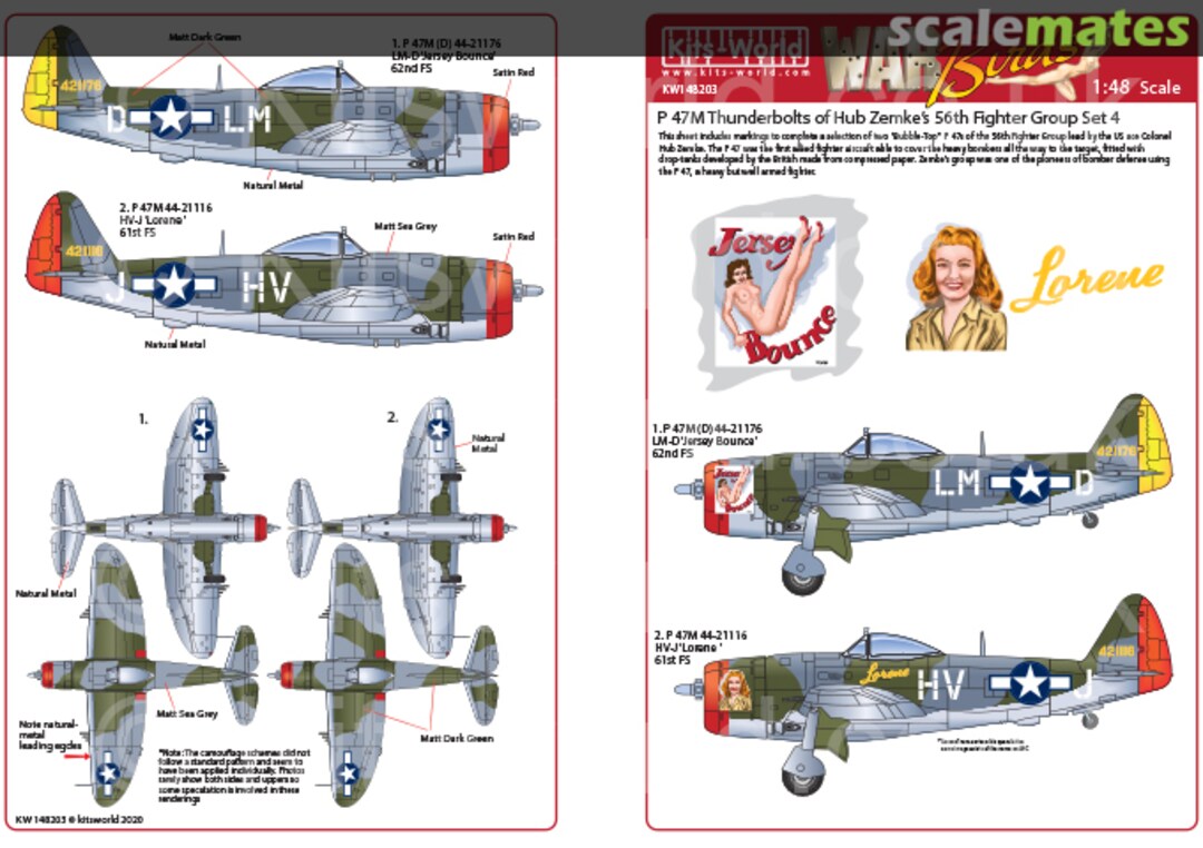 Boxart P-47D Thunderbolt Hub Zemke's 56th Fighter Group Set 4 KW148203 Kits-World