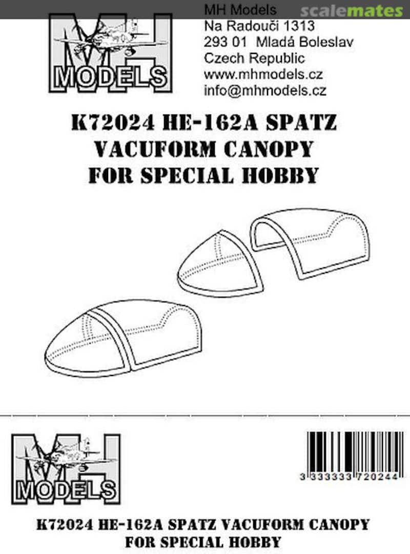 Boxart He 162A Spatz - Vacuform Canopy K72024 MH Models