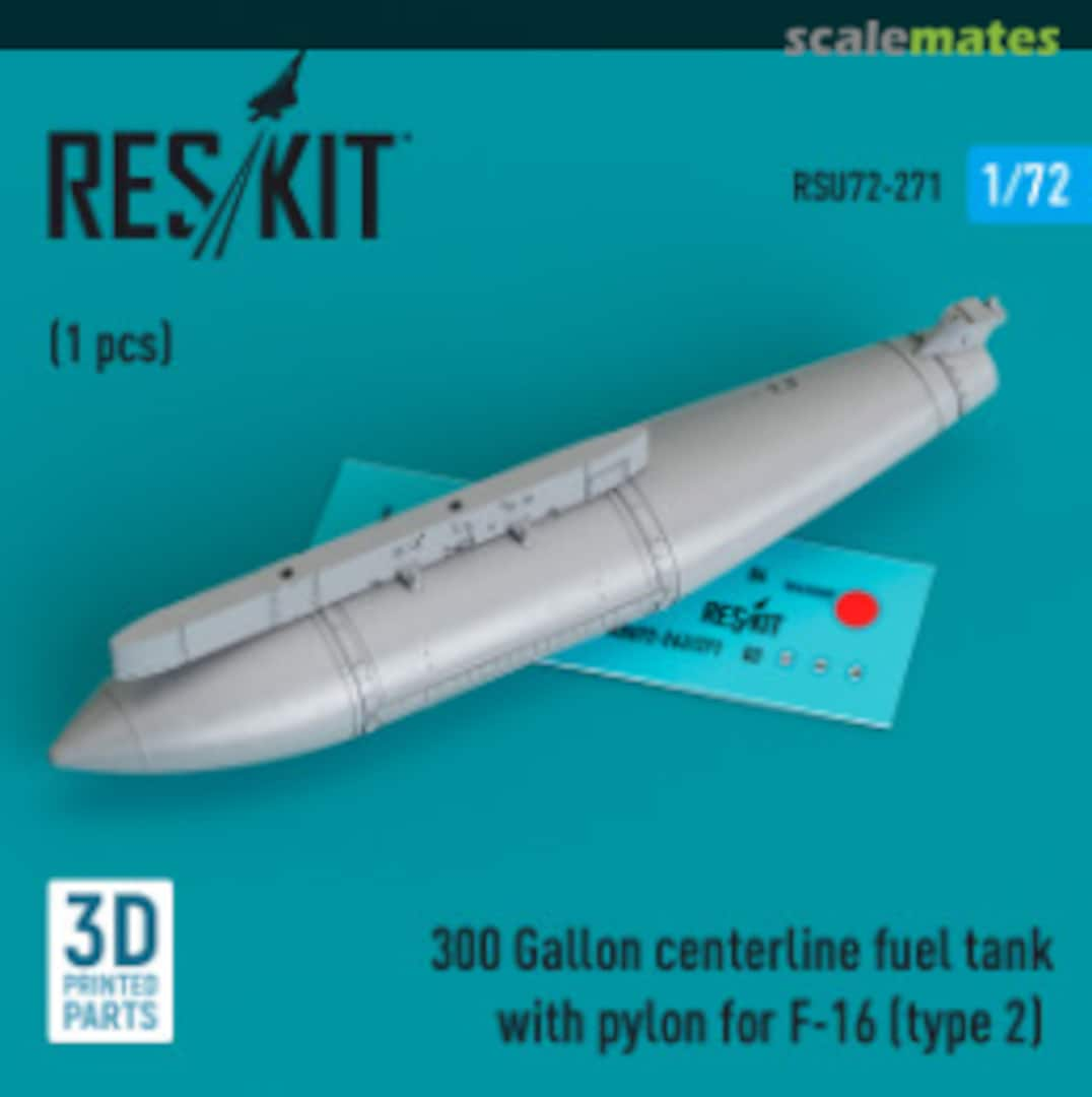 Boxart 300 Gallon centerline fuel tank with pylon for F-16 (type 2) (1 pcs) RSU72-0271 ResKit