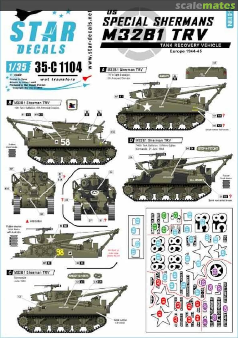 Boxart US Special Shermans - M32B1 TRV 35-C1104 Star Decals