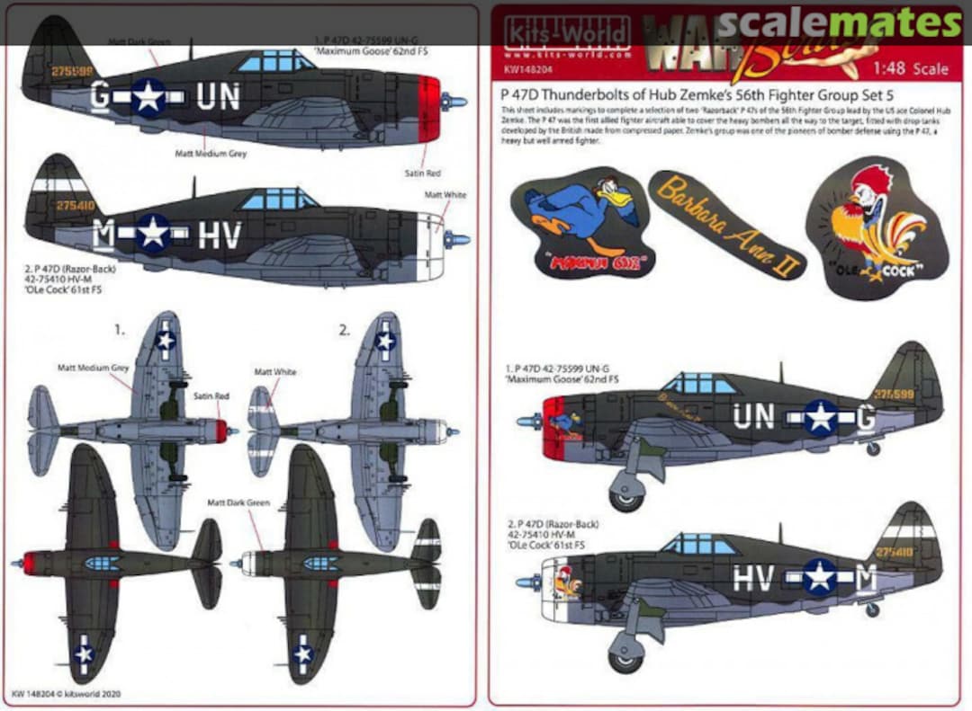 Boxart P-47D Thunderbolt Hub Zemke's 56th Fighter Group Set 5 KW148204 Kits-World