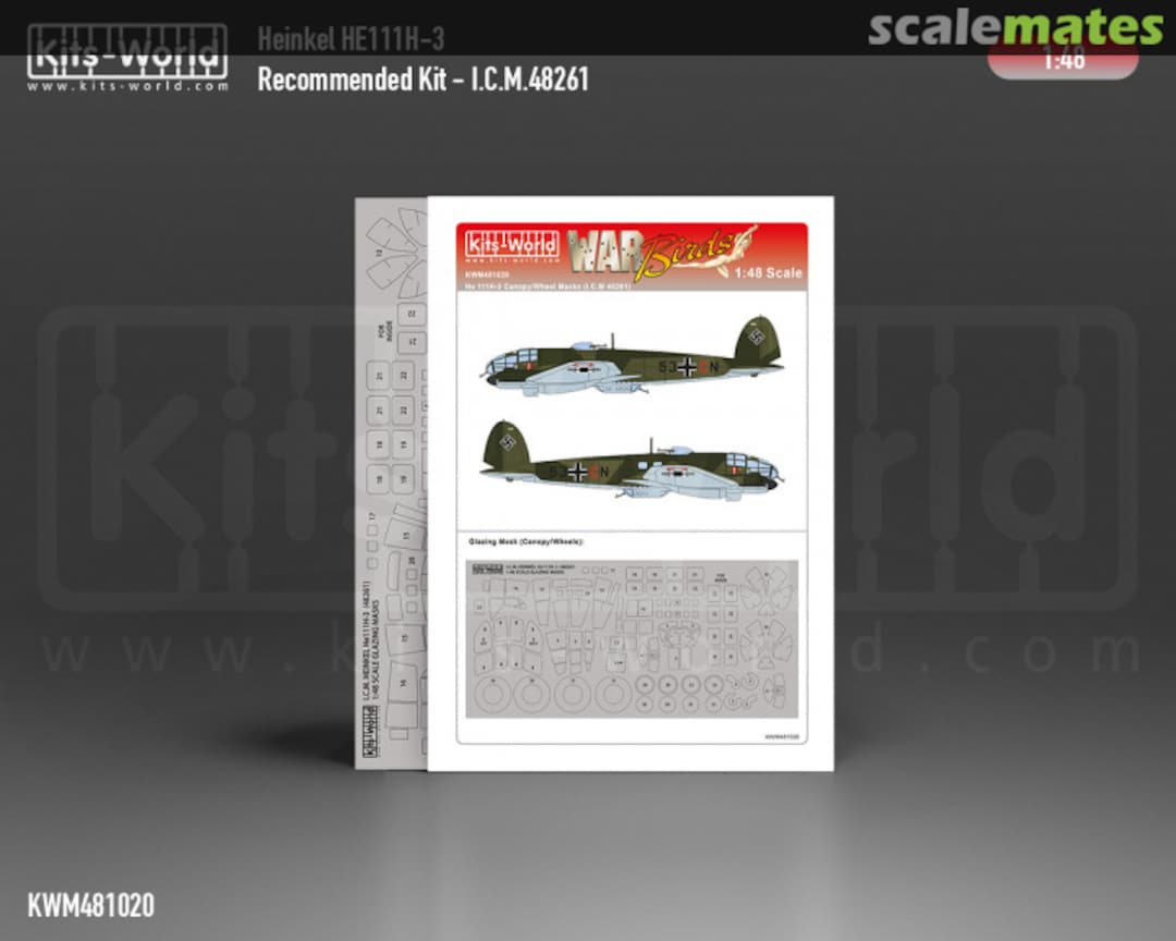 Boxart Heinkel He-111H-3 canopy/wheels masks KWM481020 Kits-World