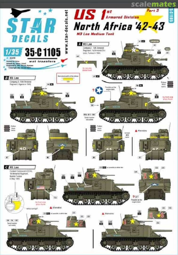 Boxart M3 Lee - US 1st Armored Division in North Africa 35-C1105 Star Decals