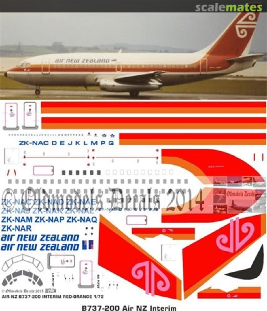 Boxart Air NZ Red/Orange Interim scheme B737-200 OMD0119 Oldmodels Decals