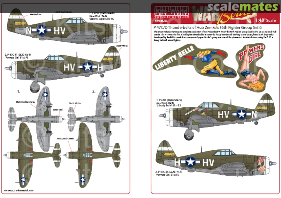 Boxart P-47D Thunderbolt Hub Zemke's 56th Fighter Group Set 6 KW148205 Kits-World