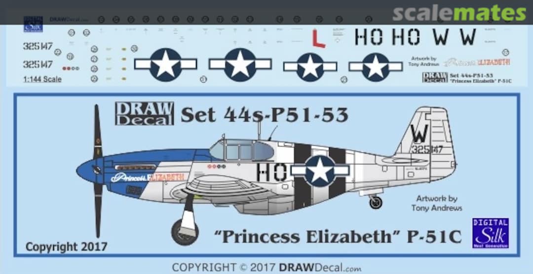 Boxart P-51C “Princess Elizabeth” 44-P51-53 Draw Decal