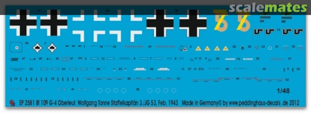 Boxart Bf 109 G-4 Oblt. Wolfgang Tonne Staffelkapitän 3./JG 53 Feb. 43 EP 2581 Peddinghaus-Decals