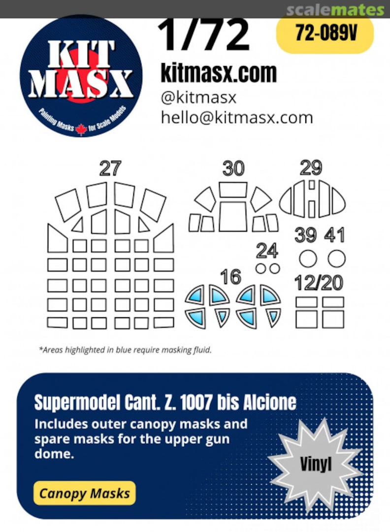 Boxart Cant. Z.1007 bis Alcione 1/72 Canopy Masks 72-089V Kit Masx