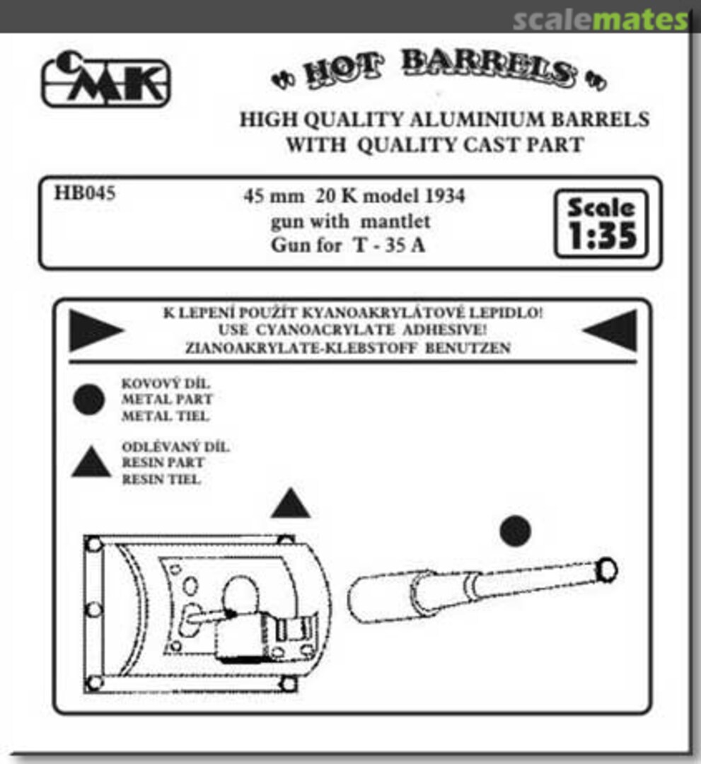 Boxart Gun Barrel - 45mm 20K Model 1934 Gun with Mantlet Gun HB045 CMK