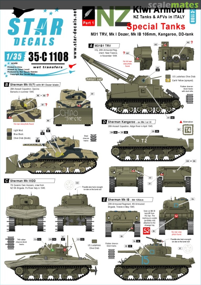 Boxart Kiwi Armour 1 - Special Tanks 35-C1108 Star Decals