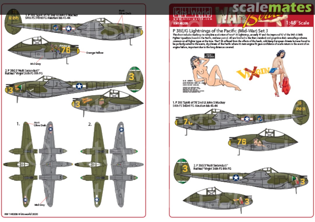 Boxart P-38E P-38G Lightnings of the Pacific (Mid War) Set 3 KW148208 Kits-World