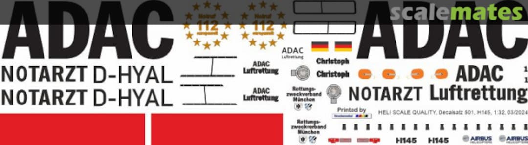 Boxart H145 / EC 145T2 - ADAC - D-HYAL Christoph 1 - RZV München Decal 501 Heli Scale Quality