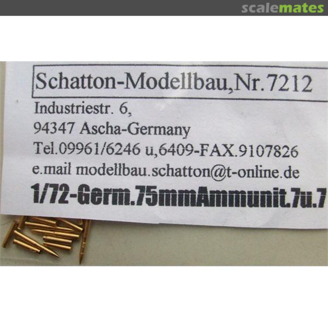 Boxart 7,5cm L/48 PaK/KwK Munition und Hülsen 7212 Schatton Modellbau