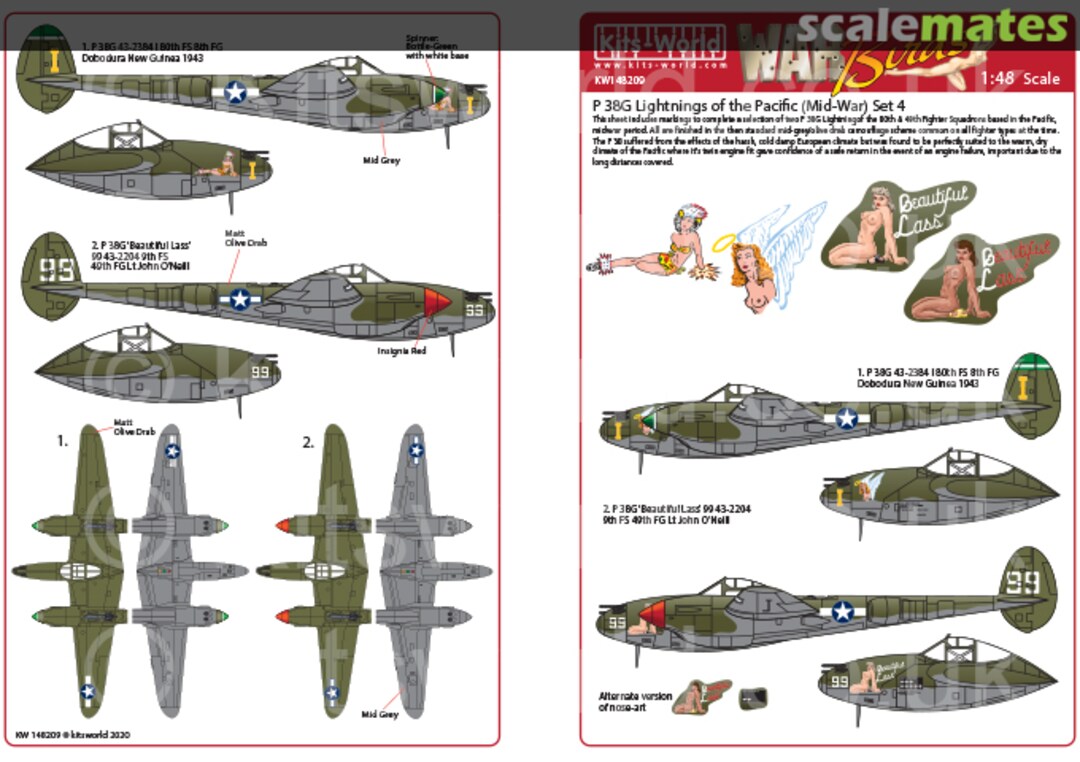 Boxart P-38G Lightnings of the Pacific (Mid War) Set 4 KW148209 Kits-World