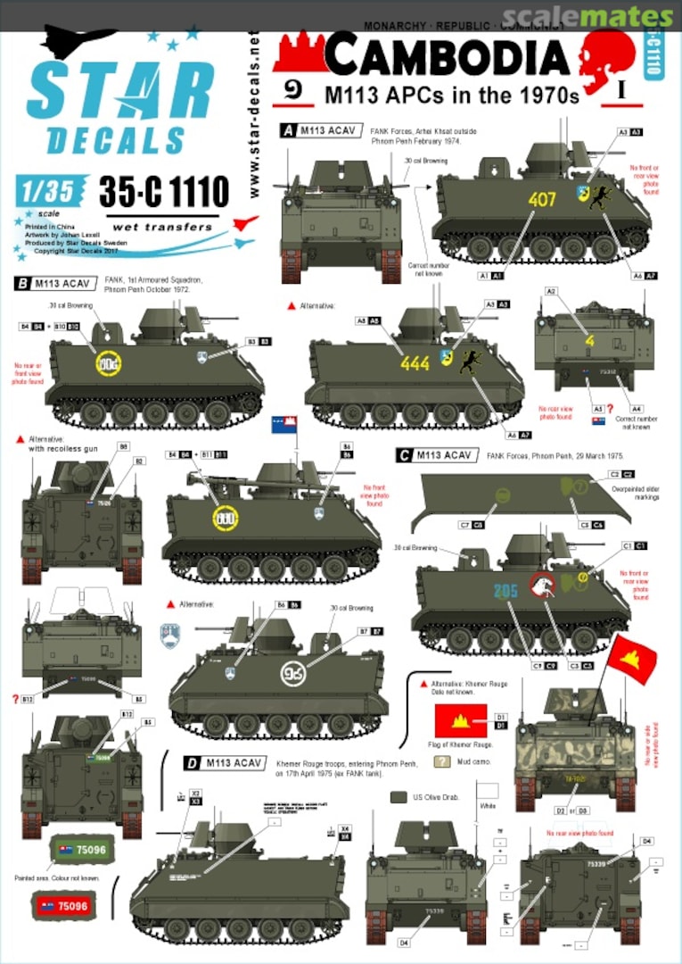 Boxart Cambodia 1 - M113 APCs in the 1970s 35-C1110 Star Decals