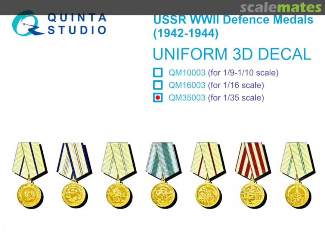 Boxart USSR WWII Defence Medals (1942-1944) uniform 3D decals QM35003 Quinta Studio