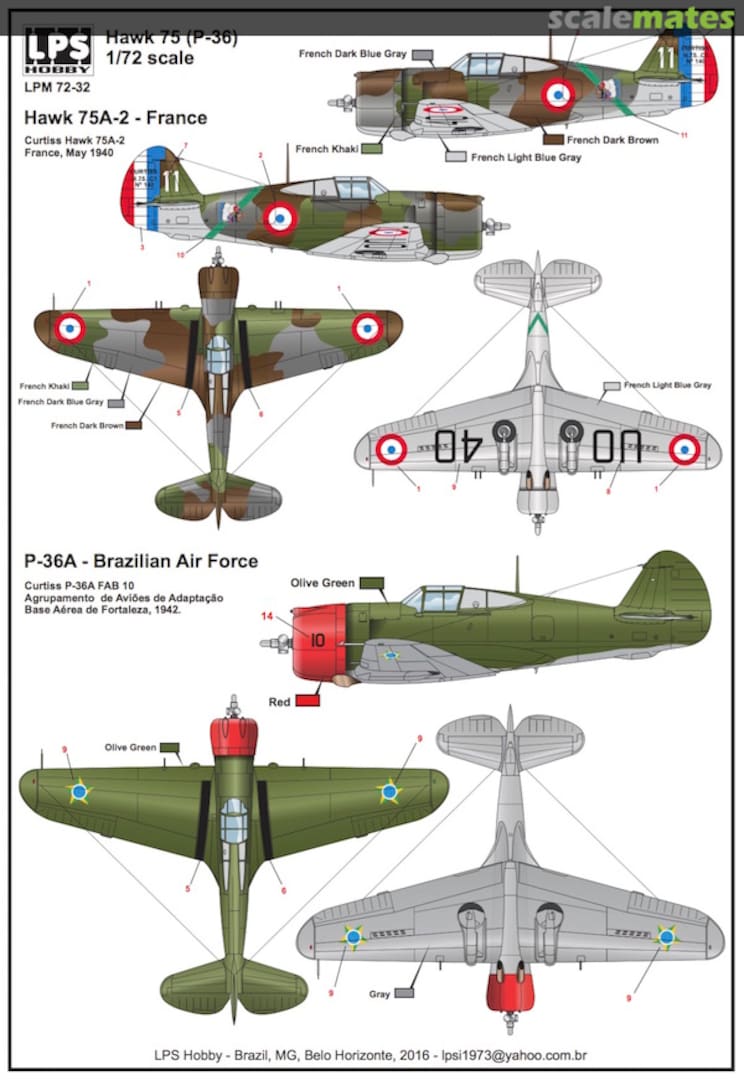 Boxart Curtiss Hawk 75A-2 (P-36A) France and Brazilian Air Force LPM72-32 LPS Hobby