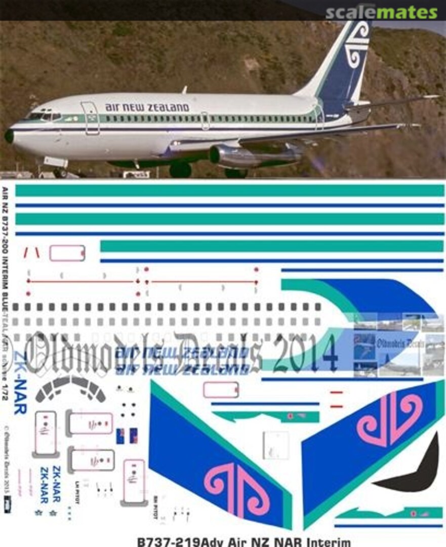 Boxart Air NZ Blue/Teal Interim scheme B737-200 OMD0326 Oldmodels Decals