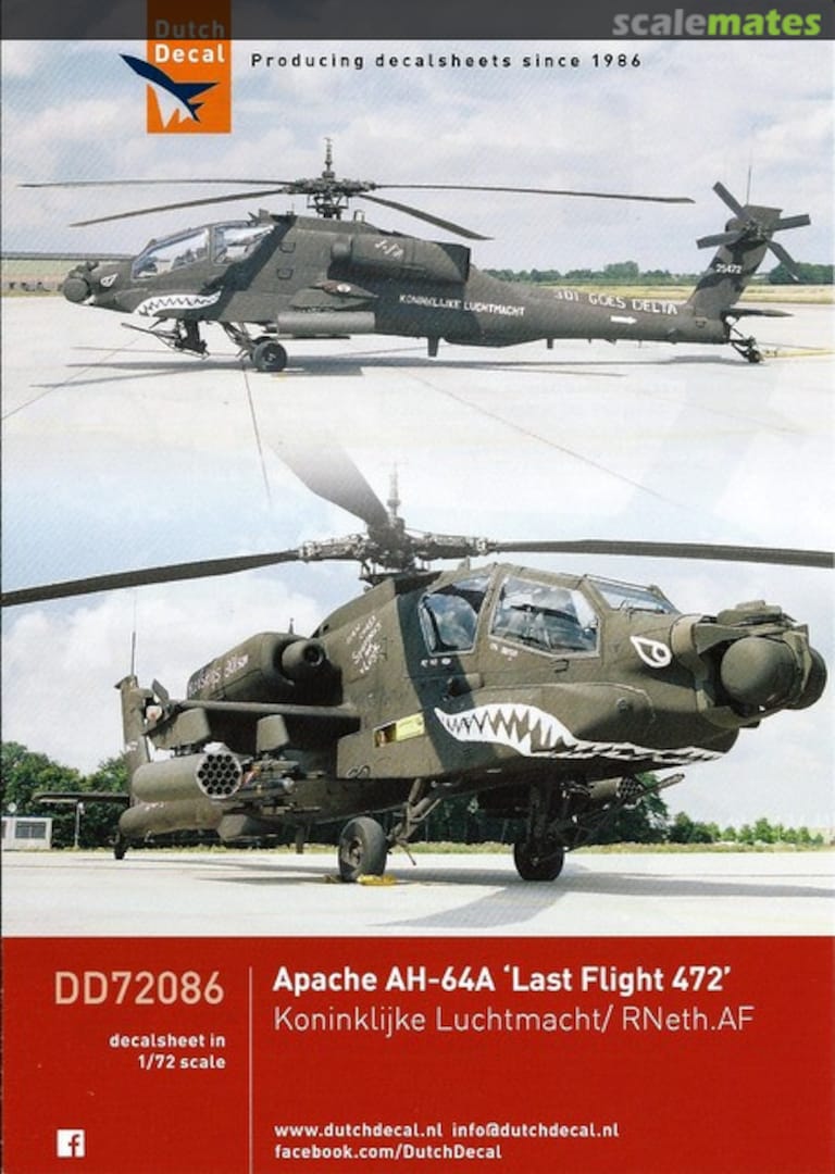 Boxart Apache AH-64A 'Last Flight 472' DD72086 Dutch Decal