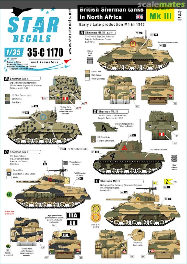 Boxart British Sherman tanks in North Africa. 35-C1170 Star Decals