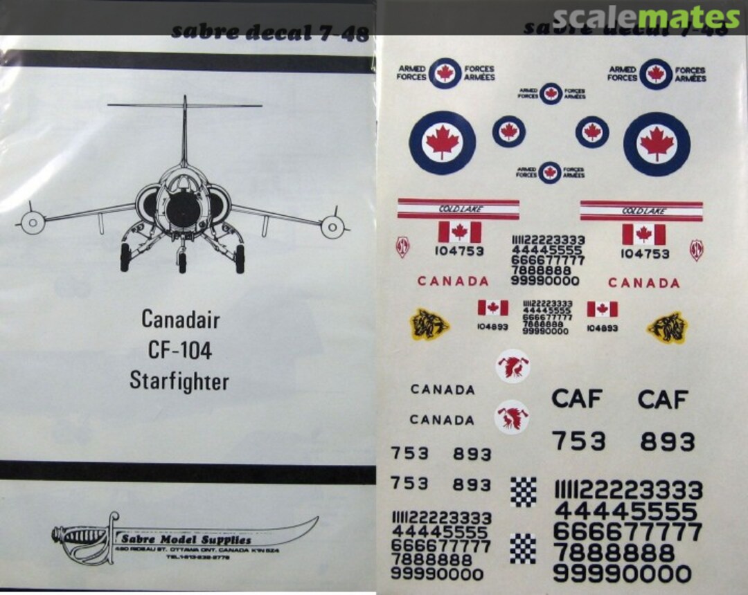 Boxart Canadair CF-104 Starfighter 7-48 Sabre Model Supplies