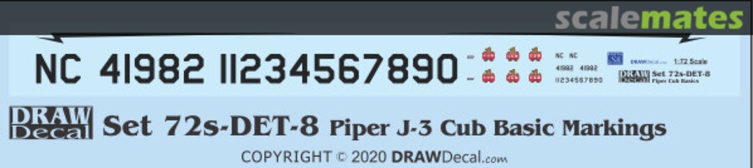 Boxart Piper J-3 Cub Basic Markings 72-DET-08 Draw Decal