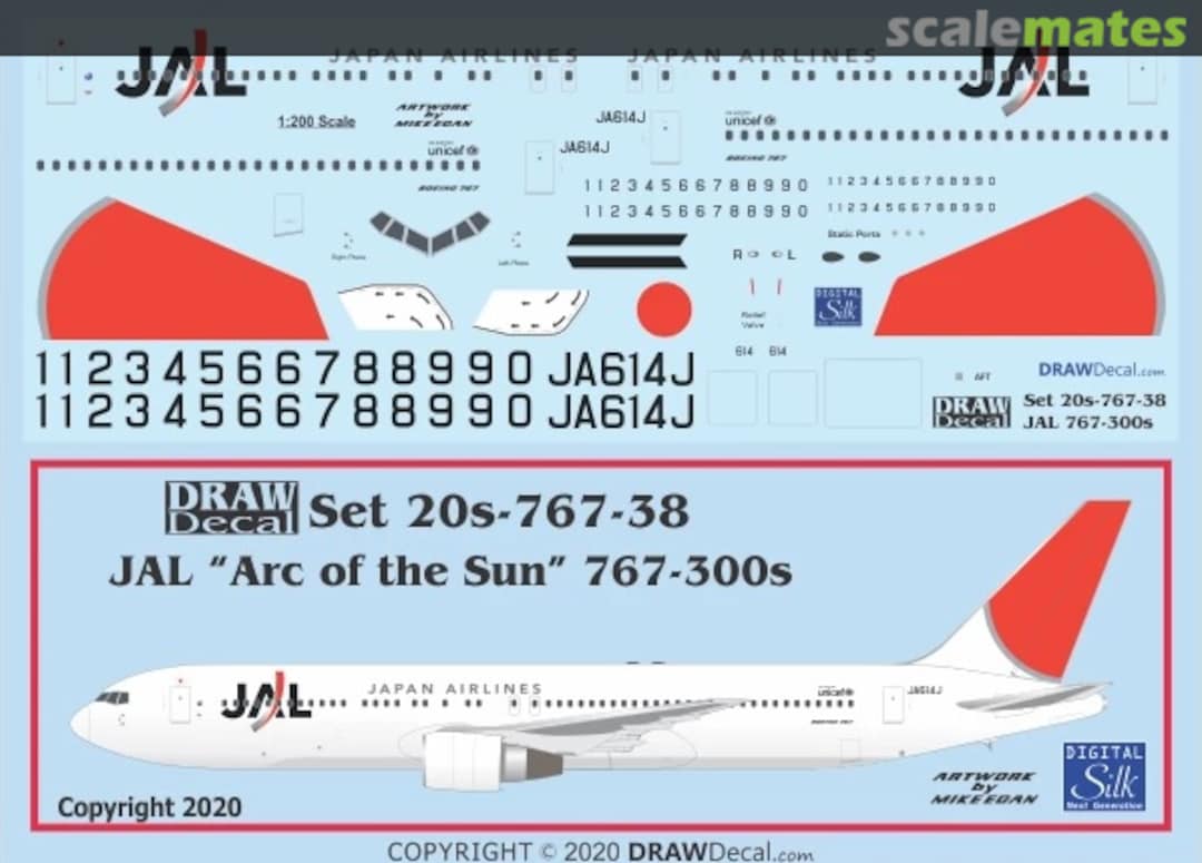 Boxart Japan Airlines “Arc of the Sun” 767-300s 20-767-38 Draw Decal