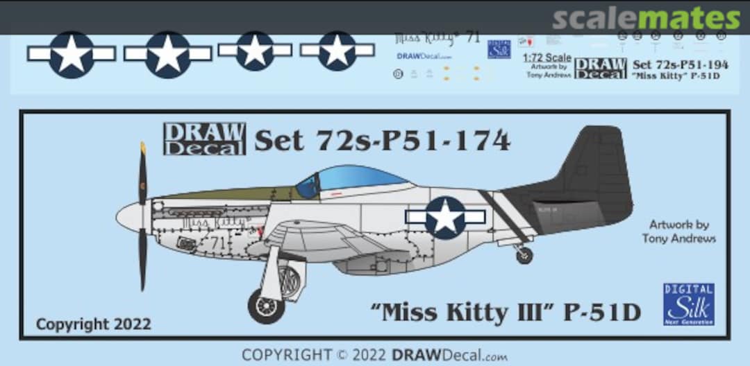 Boxart “Miss Kitty III” P-51D 72-P51-174 Draw Decal