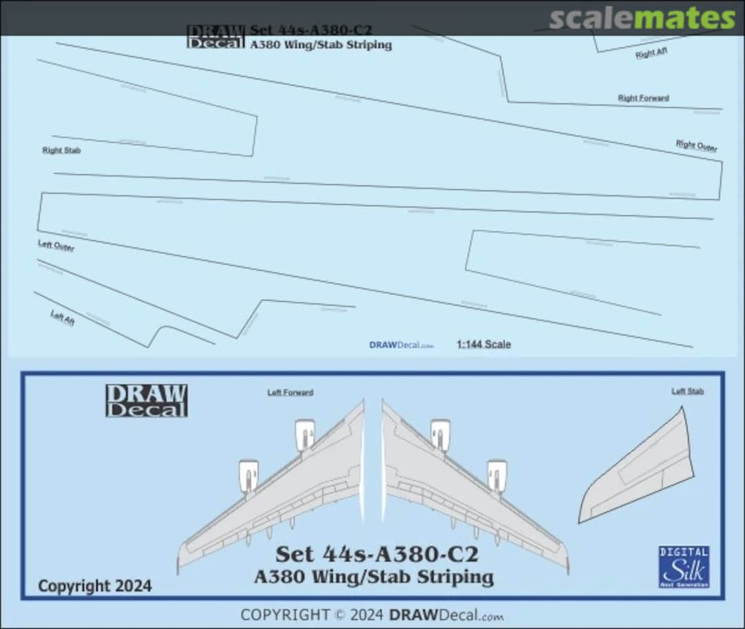 Boxart Airbus A380 Wing Striping 44-A380-C2 Draw Decal