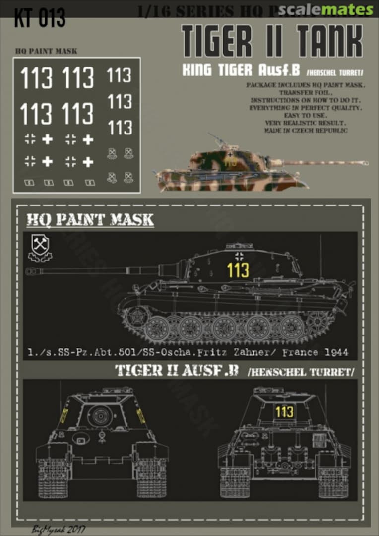 Boxart Kingtiger1./s.SS-Pz.Abt.501 /SS-Oscha .Fritz Zahner/ France 1944 Paint Mask KT 013 HQ-Masks