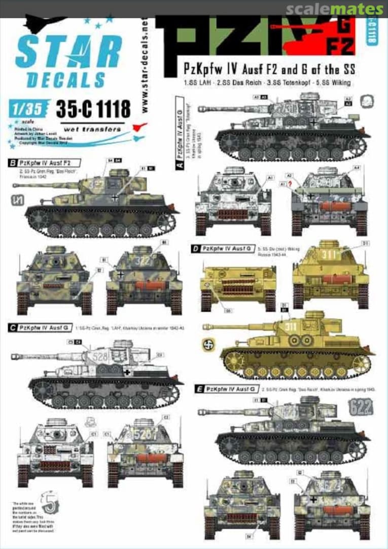 Boxart Pz.Kpfw. IV F2 and G of the Waffen-SS 35-C1118 Star Decals