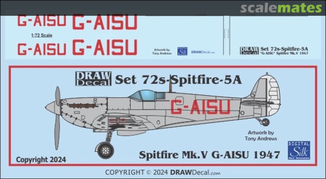 Boxart Spitfire Mk. V G-AISU 1947 72-Spitfire-5A Draw Decal