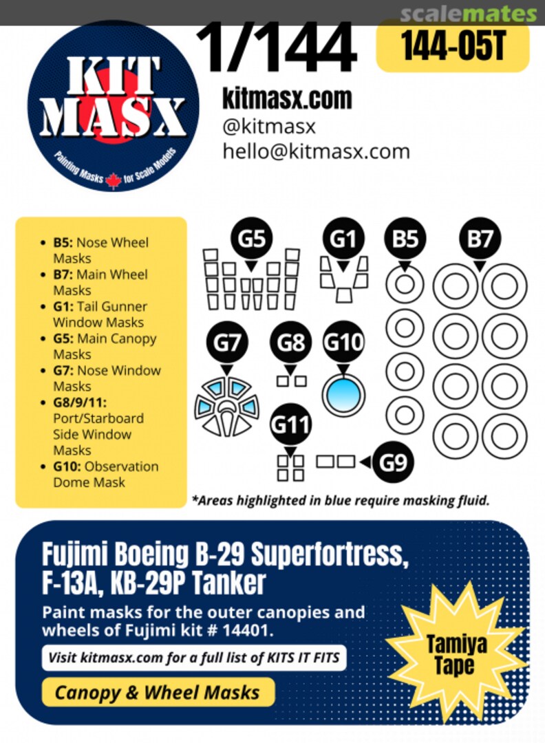 Boxart B-29 Superfortress canopy & wheel masks 144-05T Kit Masx