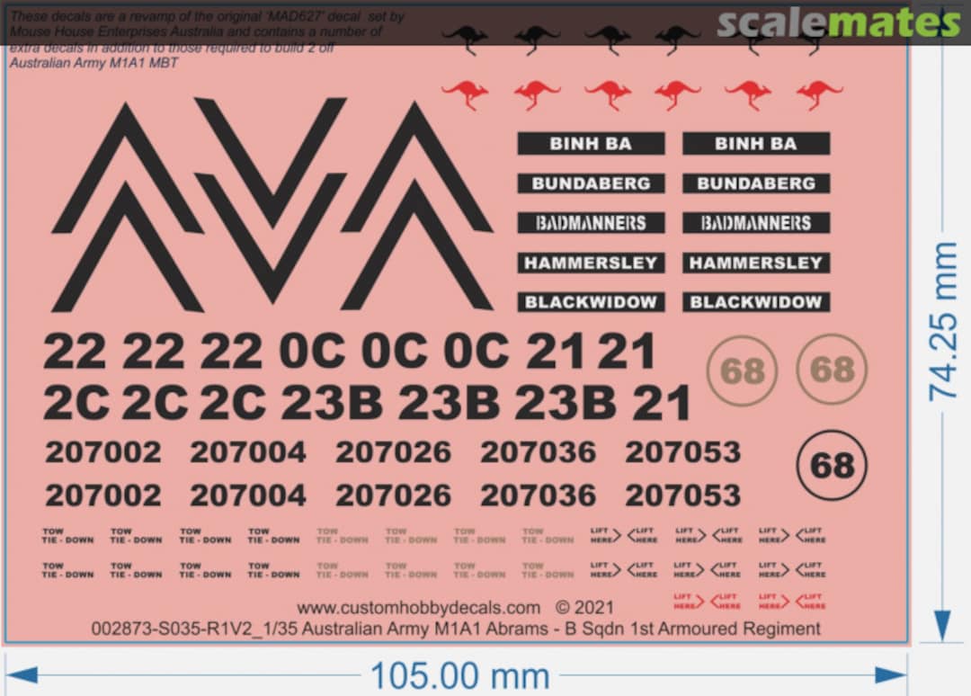 Boxart Australian Army Abrams M1A1 002873-S035 Custom Hobby Decals