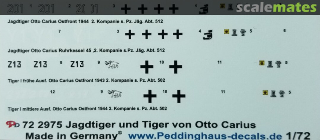 Boxart Jagdtiger und Tiger von Otto Carius 72 2975 Peddinghaus-Decals