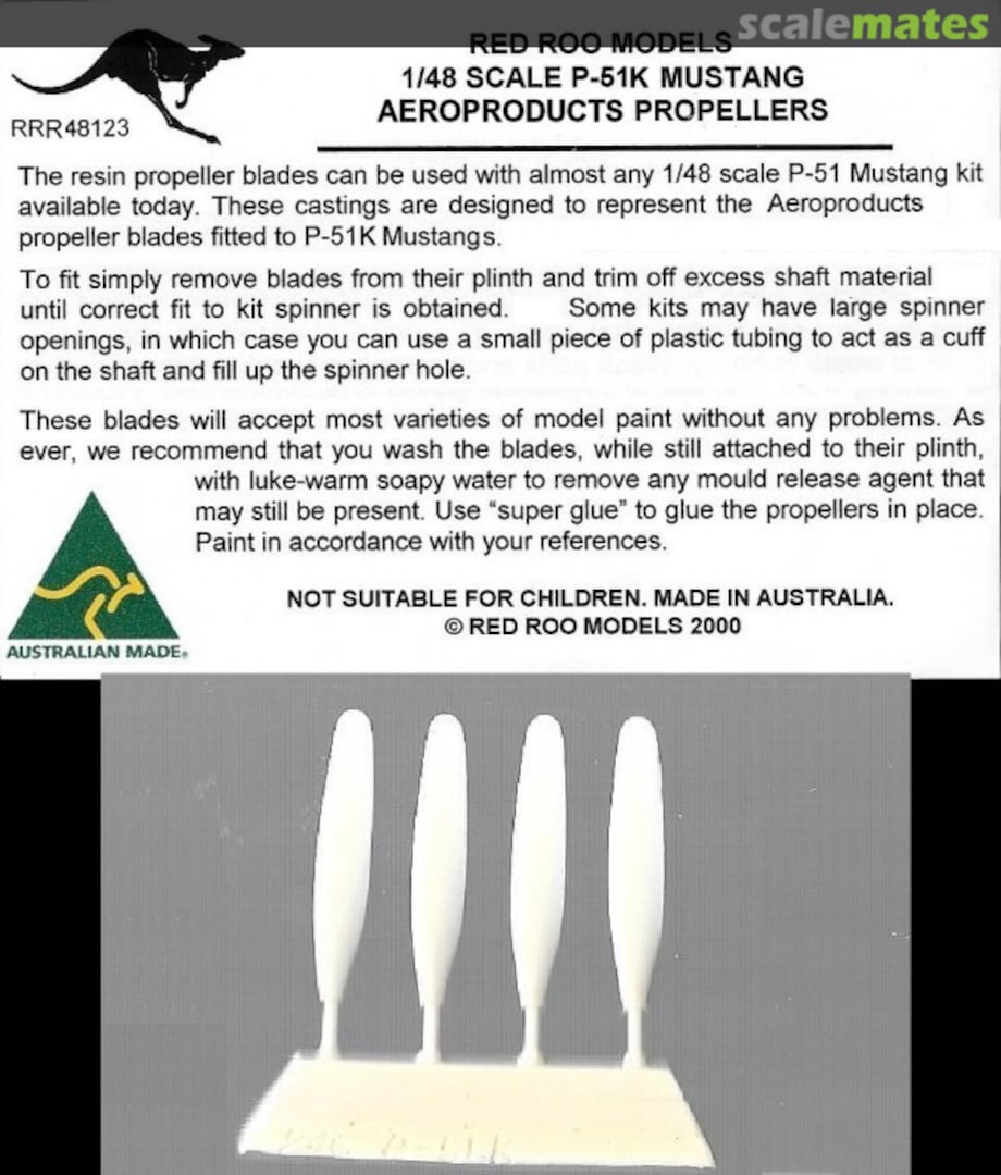 Boxart North-American P-51/CAC Mustang Un-Cuffed Propeller Blades RRR48123 Red Roo Models