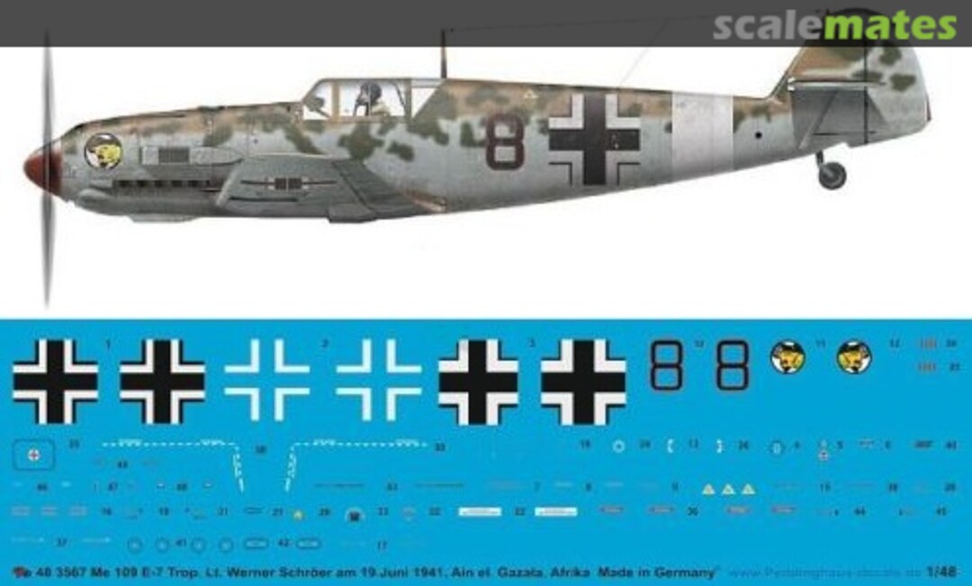 Boxart Bf 109 E-7 Trop Lt. Werner Schröer 19.07.1941, Ain el. Gazala, Afrika JG 27 48 3567 Peddinghaus-Decals