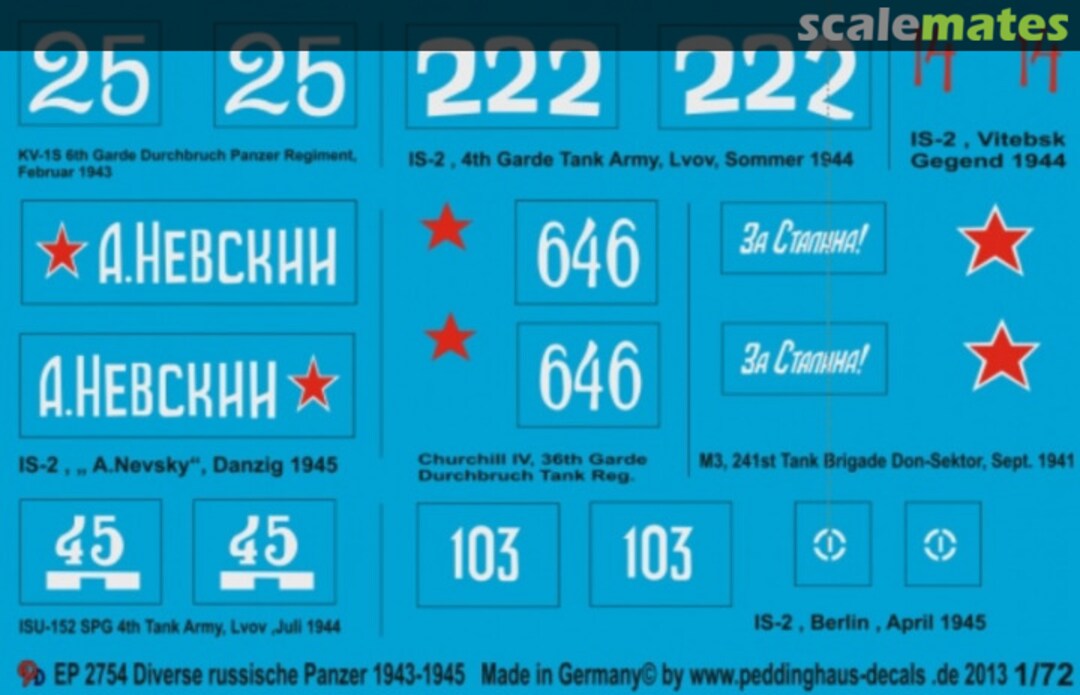 Boxart diverse russische Panzer IS 2/KV-1S/Churchill Mk IV/M3/ISU 152 EP 2754 Peddinghaus-Decals