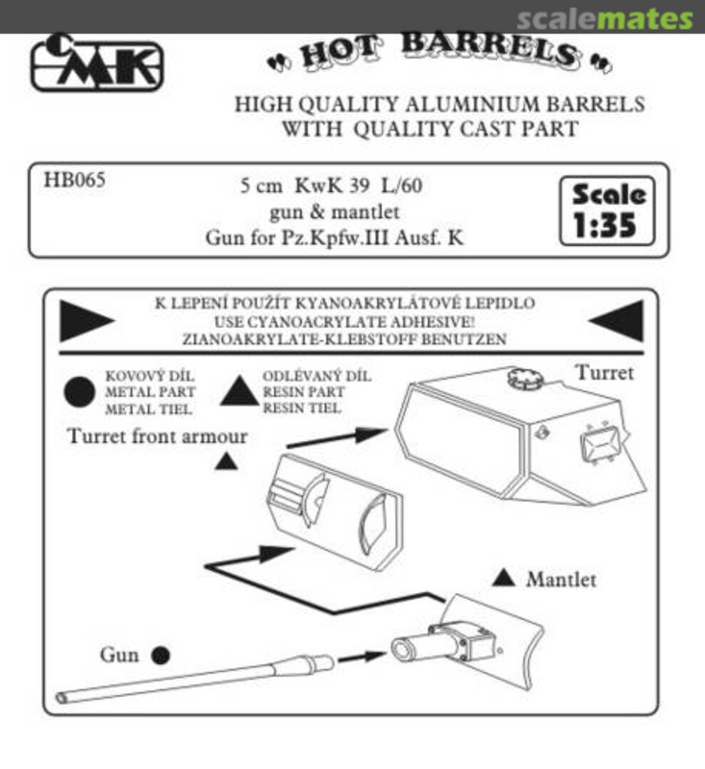 Boxart Gun Barrel - 5cm KwK 39 L/60 Gun & Mantlet HB065 CMK