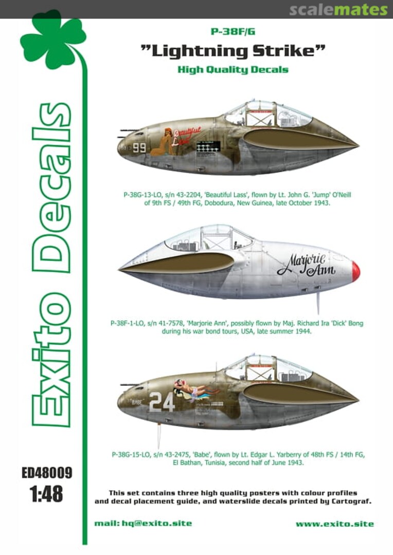 Boxart P-38F/G Lightning Strike ED48009 Exito Decals