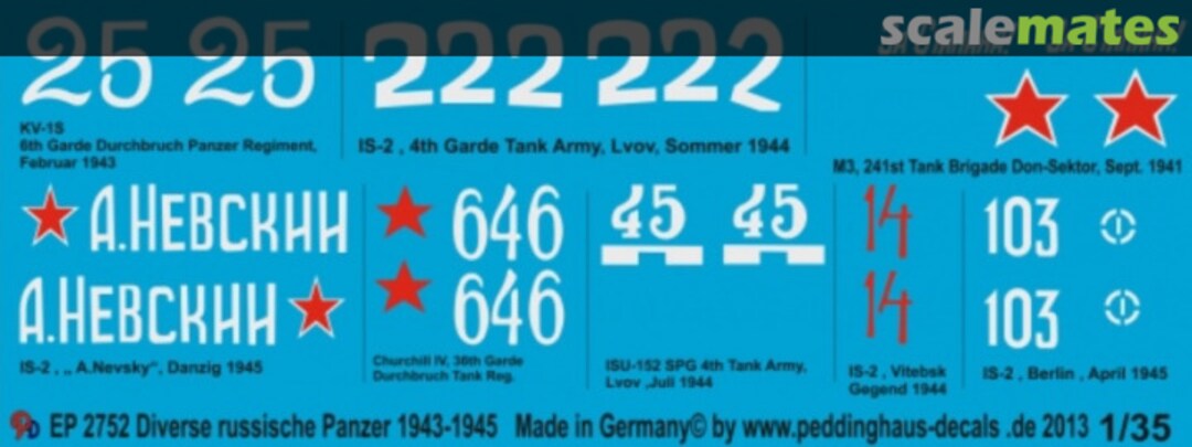 Boxart diverse russische Panzer IS 2/KV-1S/Churchill Mk IV/M3/ISU 152 EP 2752 Peddinghaus-Decals