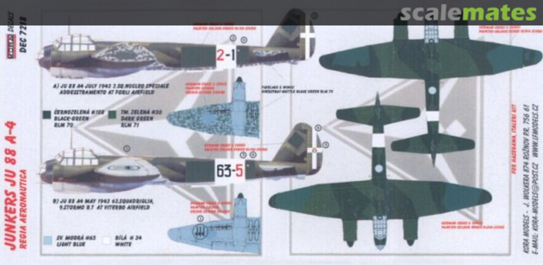 Boxart Junkers Ju 88 A-4 Regia Aeronautica DEC7218 Kora Models