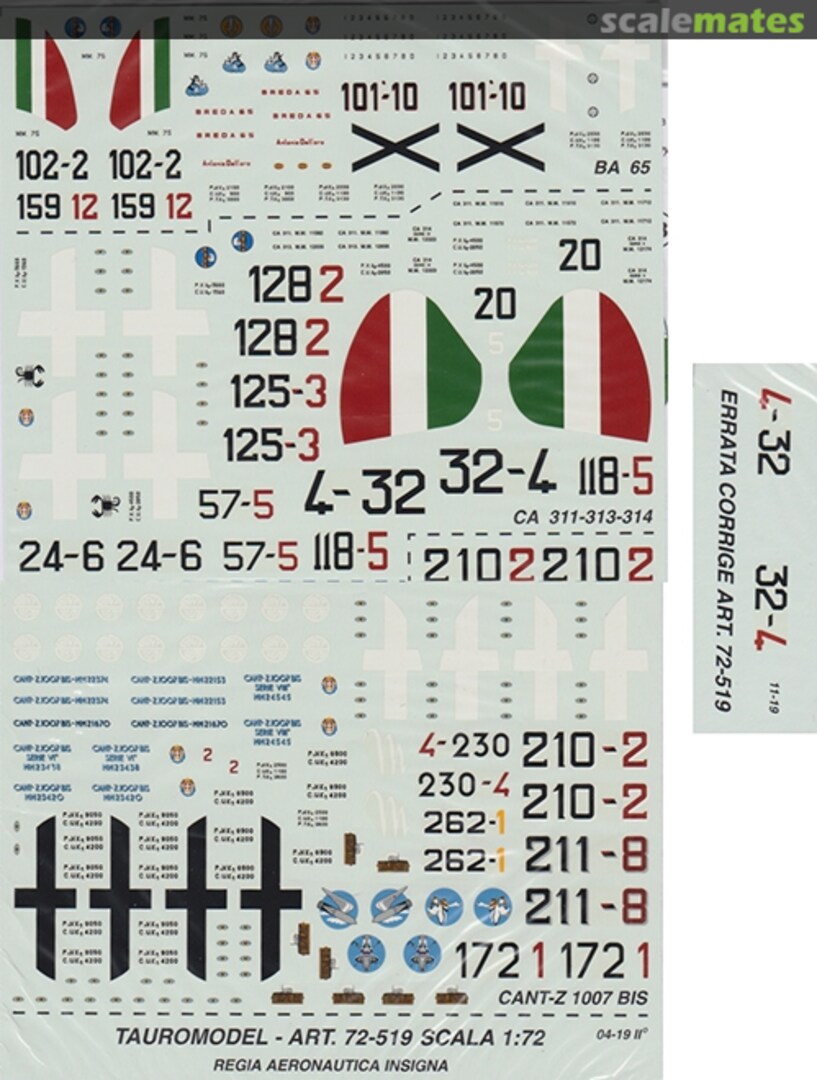 Boxart Ca 311-313-314, CANT Z 1007 Bis, BA 65 72-519 Tauro Model