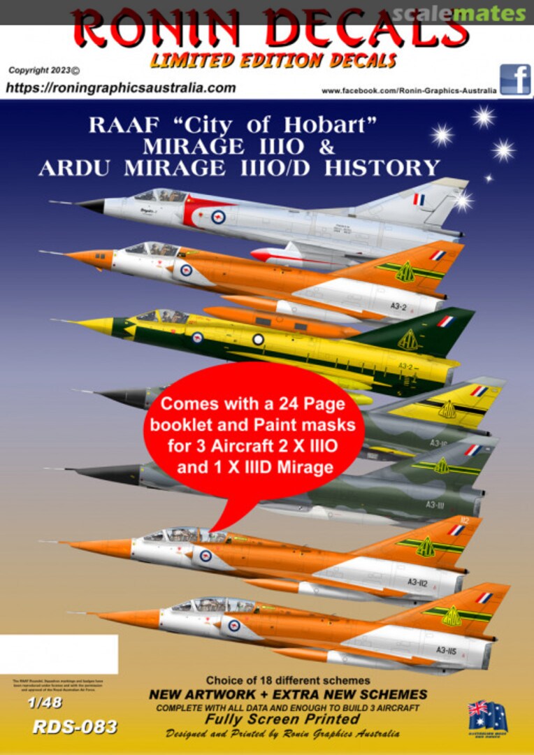 Boxart RAAF 'City of Hobart' Mirage IIIO & ARDU Mirage IIIO/D History RDS-083 Ronin Decals