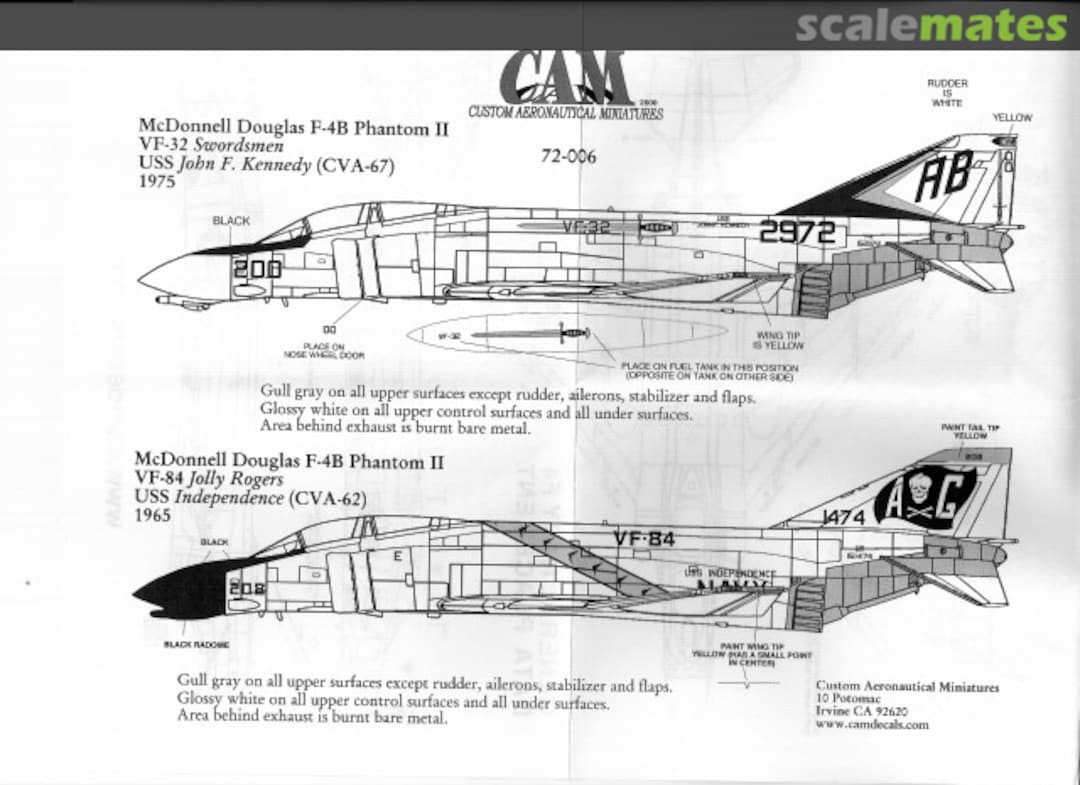 Boxart McDonnell Douglas F-4J Phantom II, VF-84 Jolly Rogers & VF-32 Swordsmen 72-006 CAM