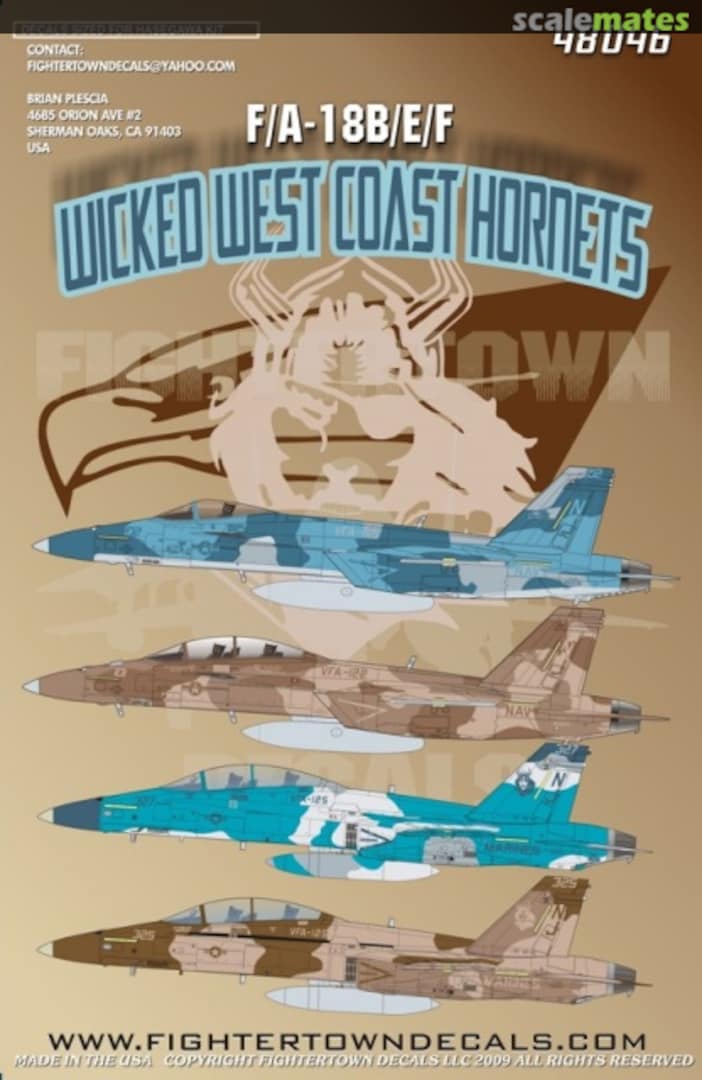 Boxart F-18B Hornet F-18E F-18F Super Hornet "Wicked West Coast Hornets" 48046 Fightertown Decals