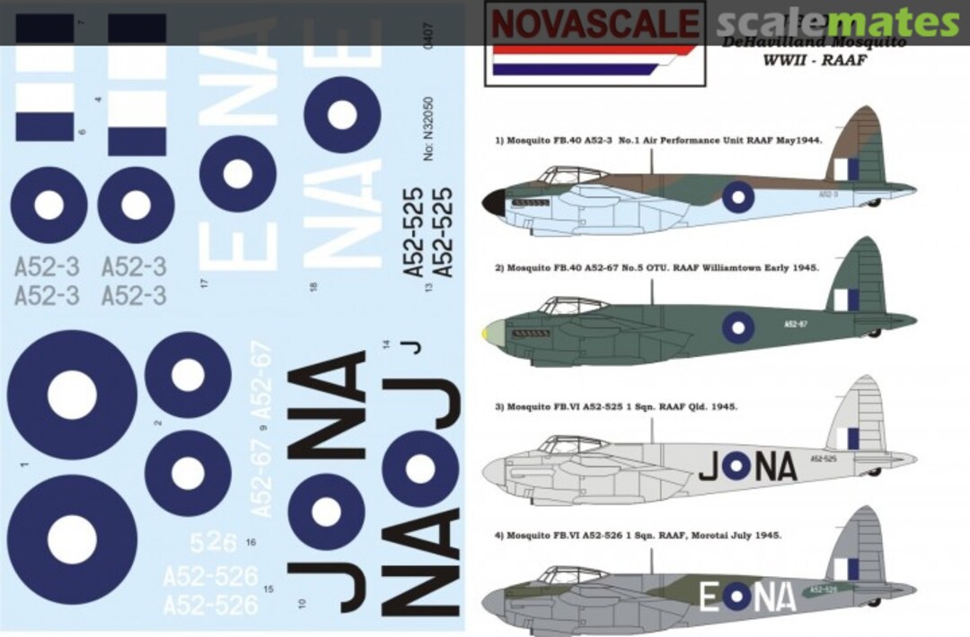 Boxart De Havilland Mosquito WWII - RAAF N-32050 Novascale