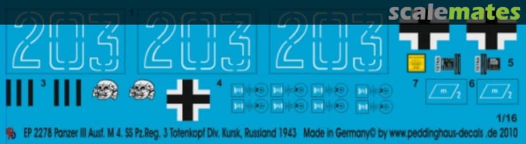 Boxart Panzer III Ausf M 4.SS.Pz.Reg 3 Totenkopf Div. Kursk 1943 EP 2278 Peddinghaus-Decals