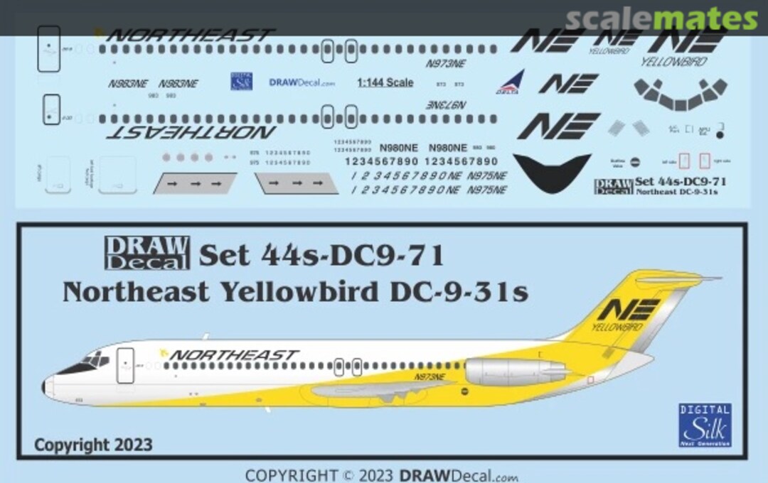 Boxart Northeast Yellowbird DC-9-31s 44-DC9-71 Draw Decal