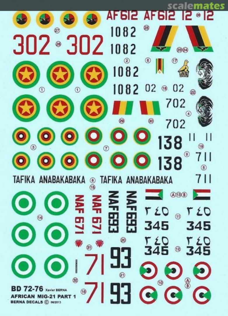 Boxart African MiG-21 BD 72-76 Berna Decals